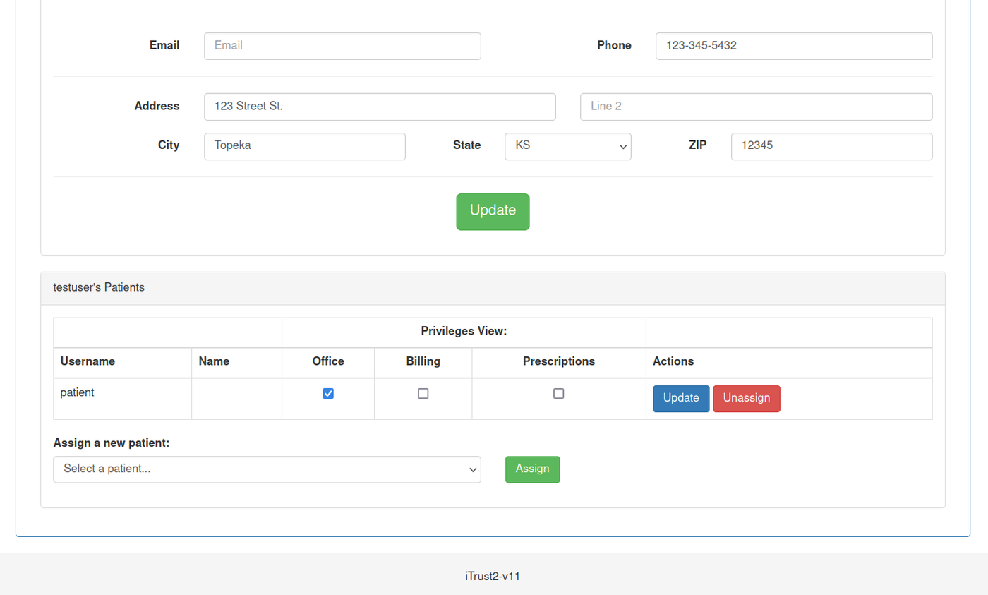 Patient Advocate Screen from the Admin POV.